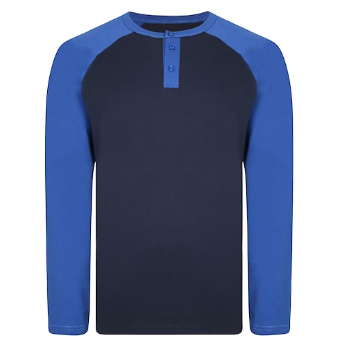 Bigdude Raglan Grandad Long Sleeve T-Shirt Navy/Royal Blue